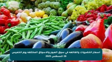 أسعار الخضروات والفاكهة في سوق العبور والأسواق المختلفة يوم الخميس 28 أغسطس 2025
